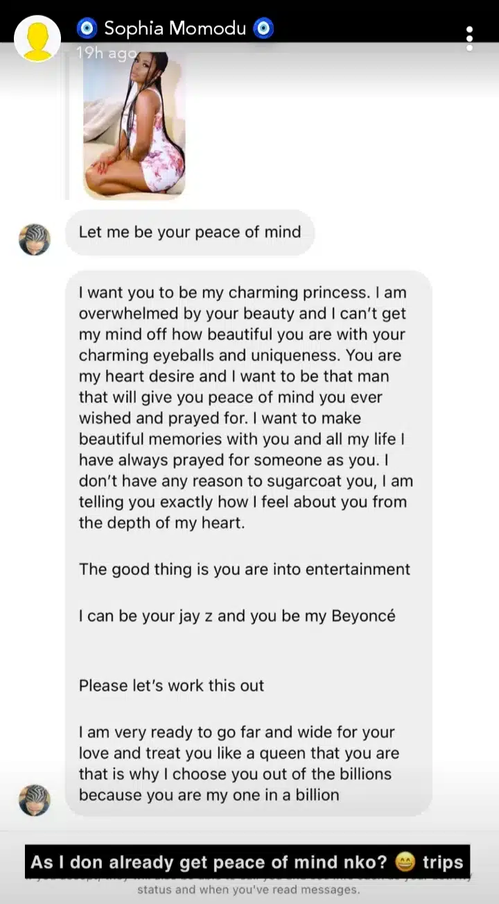 “I am very ready to go far and wide” – Davido’s babymama Sophia Momodu’s private chat leaks online