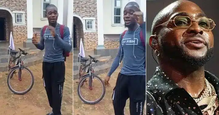 Man fires back at Davido after the singer asked him to turn back on his bicycle trip from Benue to Lagos
