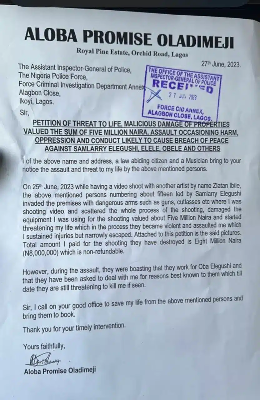 Petition filed by late Mohbad to Nigeria Police for protection of his life surfaces