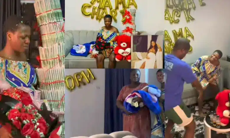 Husband welcomes wife with surprise party
