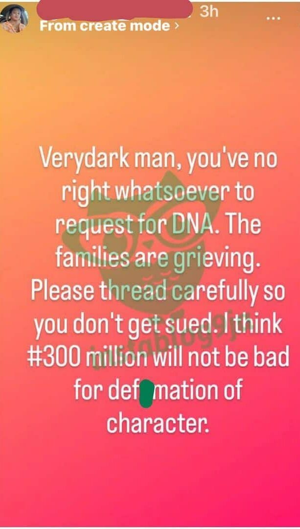 “We will sue you for N300M if you don’t stop asking for DNA test” – Mohbad’s sister-in-law tells VeryDarkMan