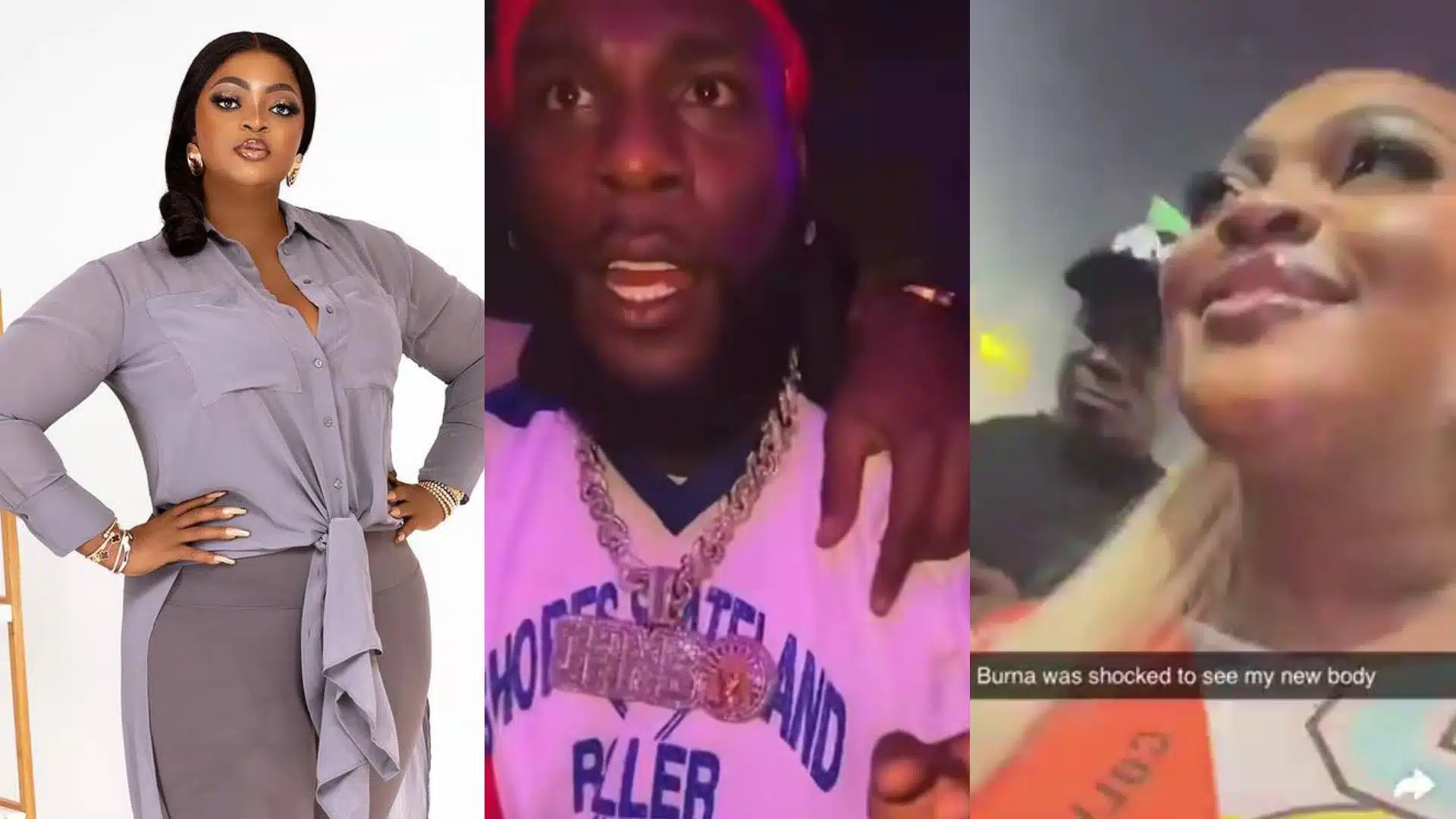 Burna Boy’s priceless reaction as he sees Eniola Badmus in her new body
