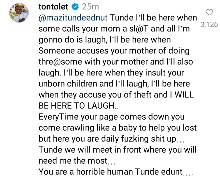 “Horrible human” – Tonto Dikeh drags Tunde Ednut for posting VeryDarkman’s release from custody
