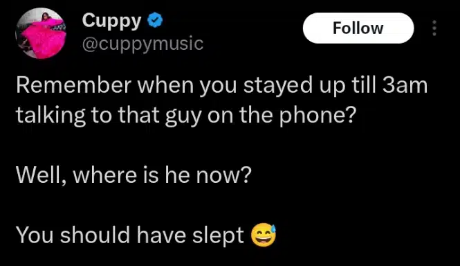 “Your last breakfast really touch you” – Reactions as DJ Cuppy reminds ladies of their past relationships